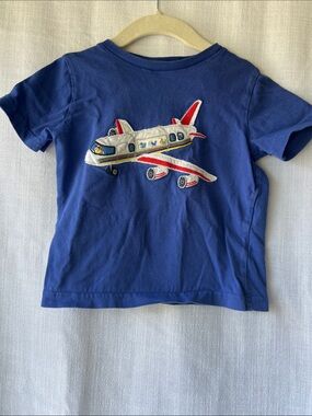 Mini Boden Blue Short Sleeve Tee with Airplane Patch 2-3Y